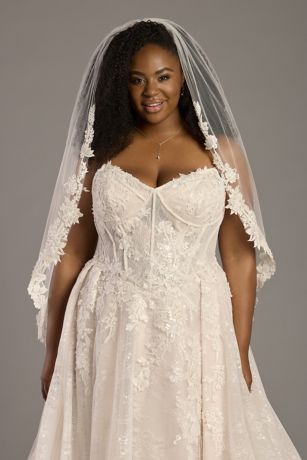 Sequin and Pearl Trimmed Tulle Mid-Length Veil